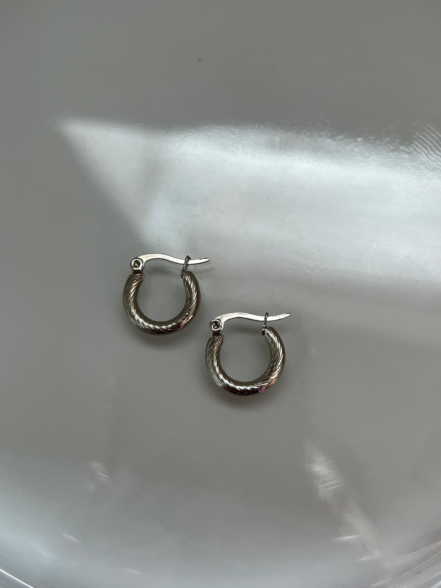 Silver textured hoops