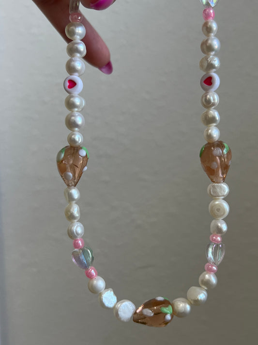 Pink strawberry pearl necklace