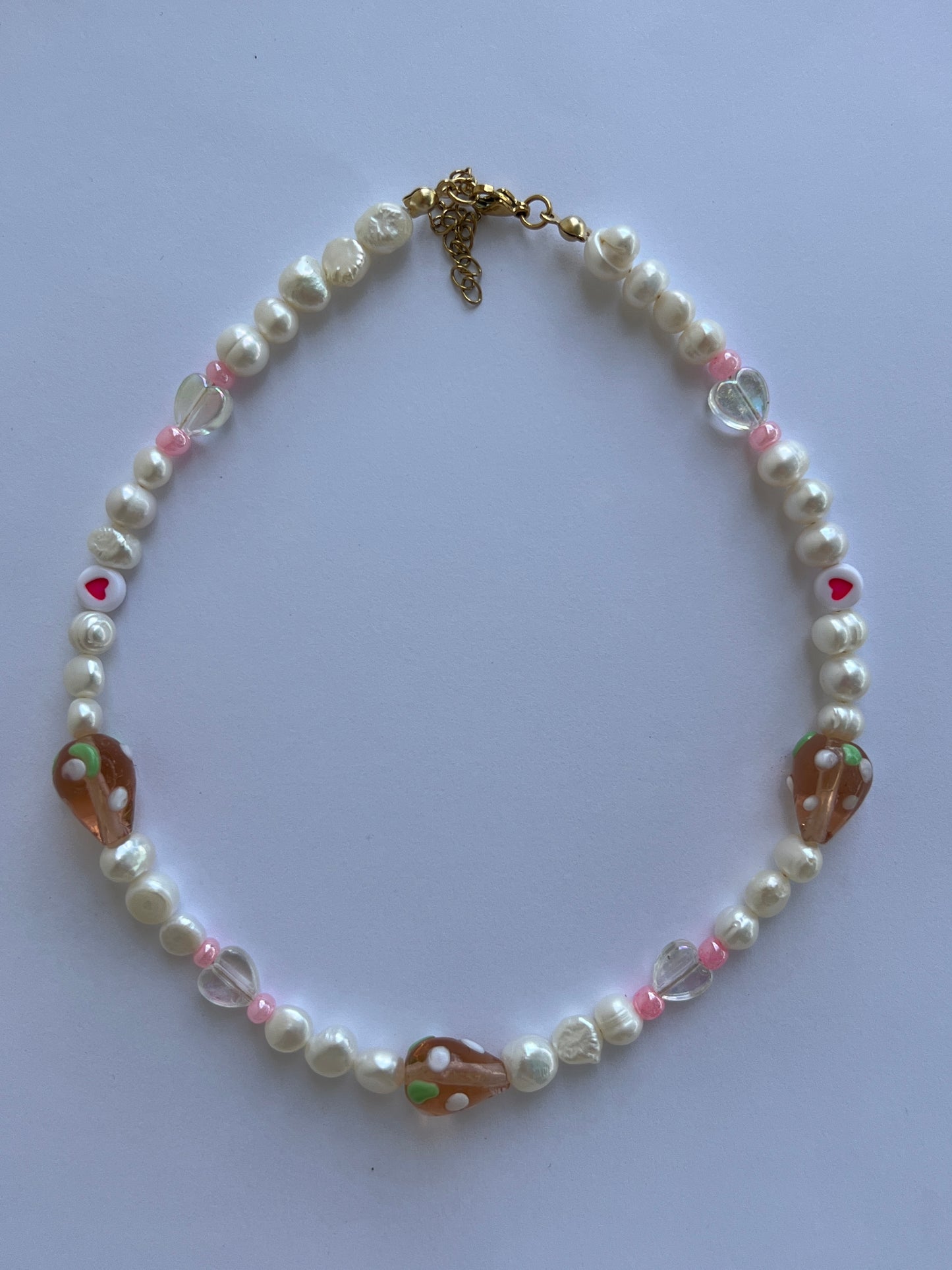 Pink strawberry pearl necklace